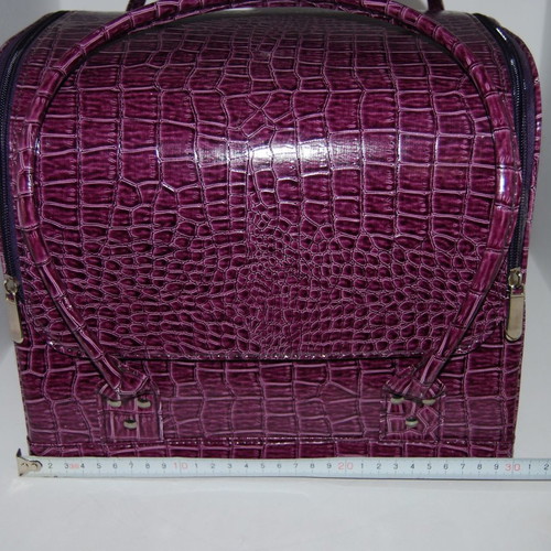 Professional leather makeup bag used, purple crocodile pattern