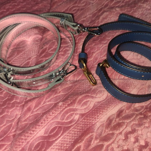 Leather bag straps new, blue and silver, set of 2 pieces