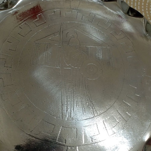 Decorative aluminum tray with traditional Greek embossed design