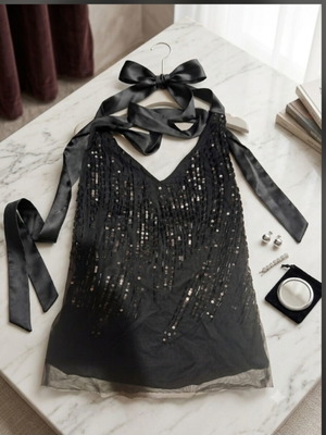 Zara sequined satin halter top like new, black, size M