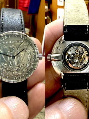 Ρολόι HENO Watch vintage 1960s με ασημένιο δολάριο σαν καινούργιο
