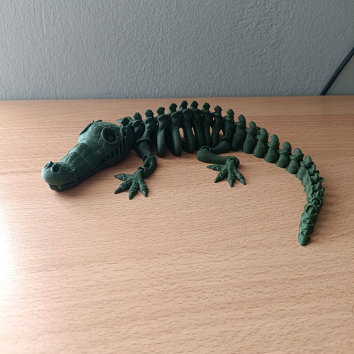 Articulated crocodile new, 3D printed, khaki PLA