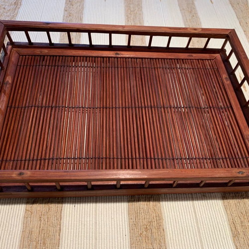 Handmade wooden serving tray new, rectangular, warm rust color
