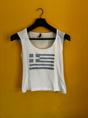 H&M Divided White Glittery Greek Flag Cropped Tank Top like new, size M