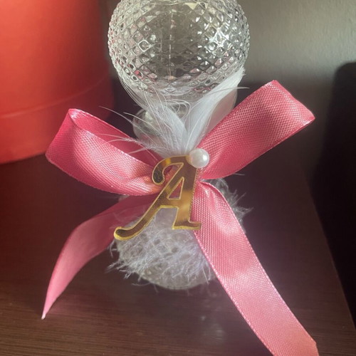 Baptism favors for girl, pack of 60, new, glass bottle with ribbon and monogram