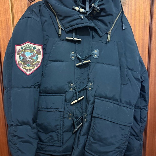 Dsquared2 Black Down Puffer Parka Jacket Fur Hood Men’s Large Like New