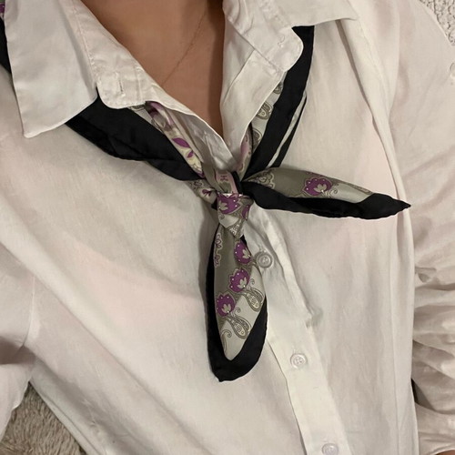 Pinto vintage silk scarf new, lavender and grey paisley floral motif