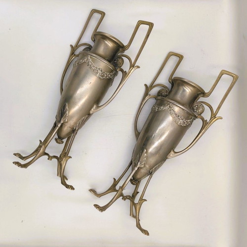 Ζεύγος Αμφορέων Art Nouveau Argentor Werke Vienna σαν καινούργιο (c. 1905)