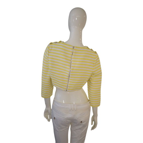 Zimmermann yellow striped cropped tweed top with nautical buttons size 2