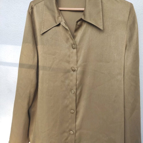 Vintage shirt mustard gold satin fabric with 70's collar used