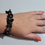 Obsidian chip bracelet with silver beads