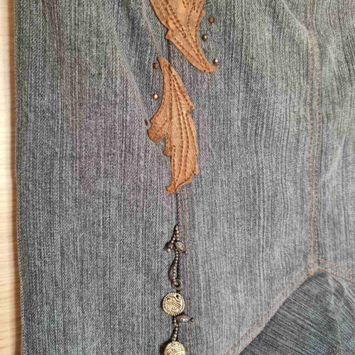 Monica Magni denim skirt size S new with brown leather details