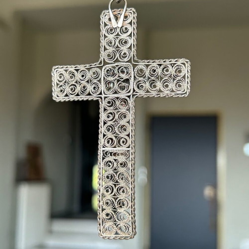 Handmade cross used with filigree decoration and crucifix Christ figure