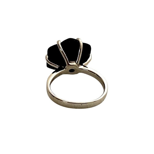Silver ring size 16 with large sapphire and 6 sparkling Swarovski like new