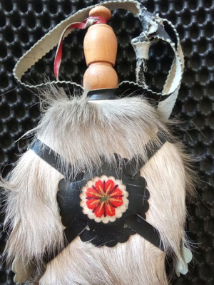 Bucolic Pindos flask used, wooden with sheep wool