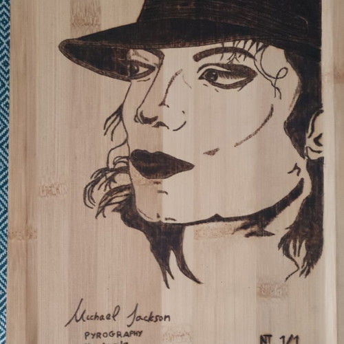 Michael Jackson pyrography on bamboo wood like new