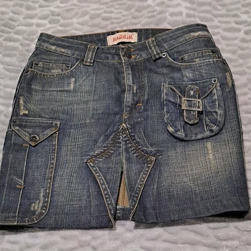 Magnum denim mini skirt like new with slit and pockets