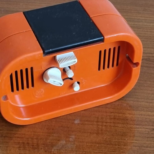 Jerger bright orange 70s alarm clock used, analog tabletop