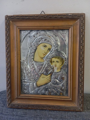 Vintage religious icon in frame used, 32x26 cm