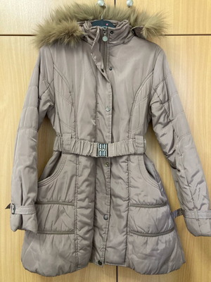 Long beige jacket used with hood, size L/XL