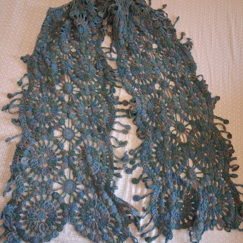 Doca scarf like new, petrol green with pattern, 0.30×1.20 m