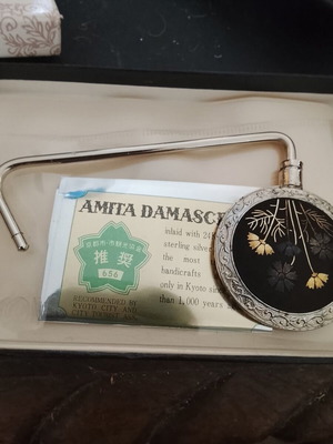 Amita Damascene bag hanger used, 24K gold and silver