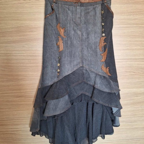 Monica Magni denim skirt size S new with brown leather details