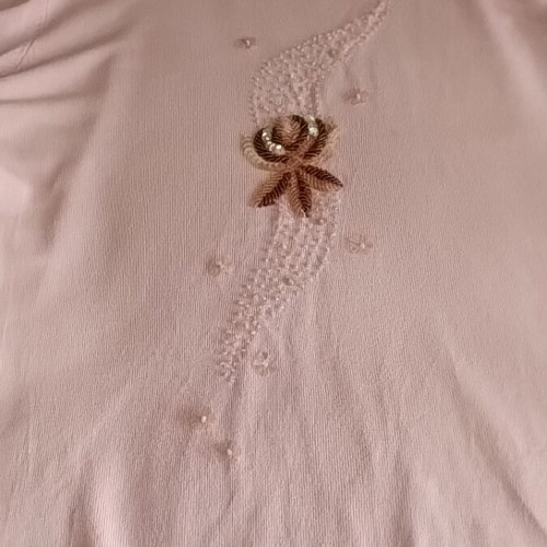 Vintage women's blouse used, pink salmon, size M, beaded embroidery