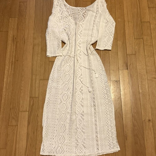 Oysho long white crochet dress midi length