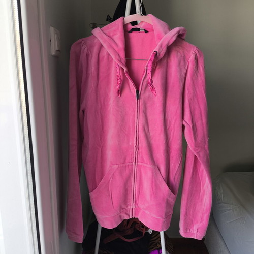Velvet jacket with zipper and hood, like new, pink, size M