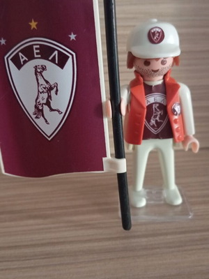 Playmobil AEL Fan Figure like new with flag and stand