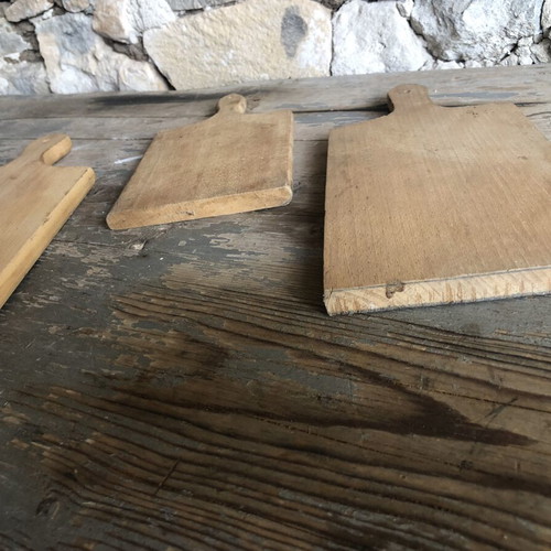 Vintage set of three wooden cutting and serving boards