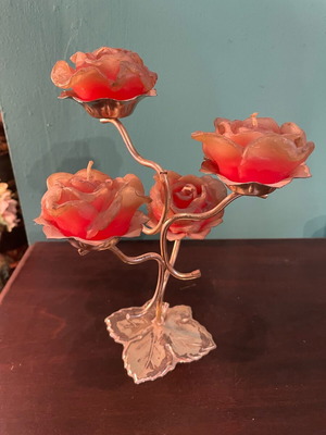Candlestick from 1960 with handmade rose candles like new