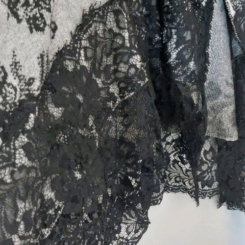 Gray viscose cardigan with black lace asymmetrical like new, one size