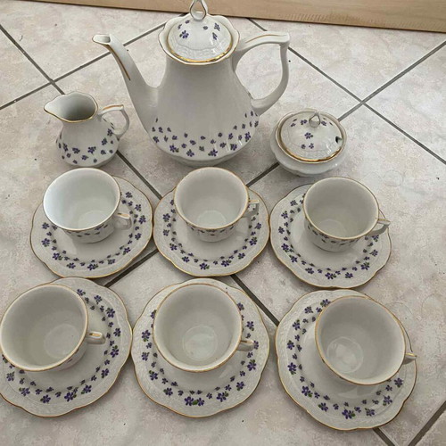 Scherzer Bavaria porcelain tea set used with 6 cups and saucers