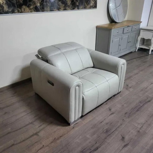 Light gray-cream leather armchair with electric relax mechanism new