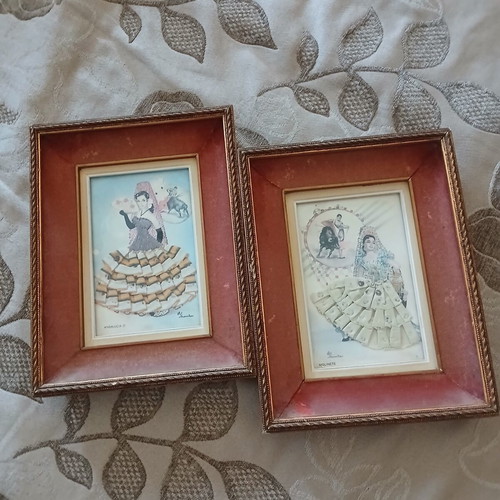 Two small Spanish framed prints from 1950 used