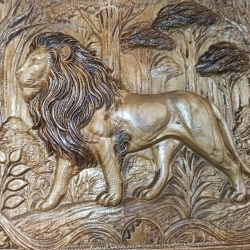 Wooden panel Lion new, size 46-46-6 cm