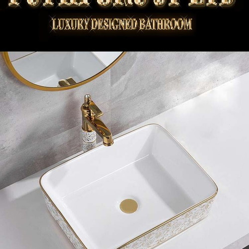 Luxury sink with gold design and golden faucet Popik Group LTD new