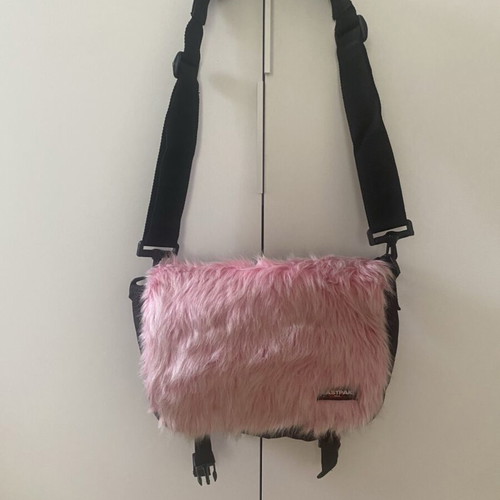 Eastpak shoulder bag 30x25cm with pink fur
