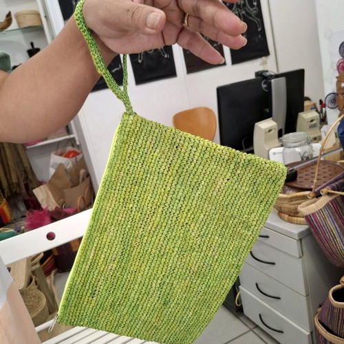 Clutch handmade crochet from natural fibers, new, green