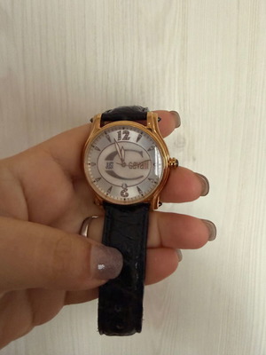 Just Cavalli watch used, leather strap, black, zircon