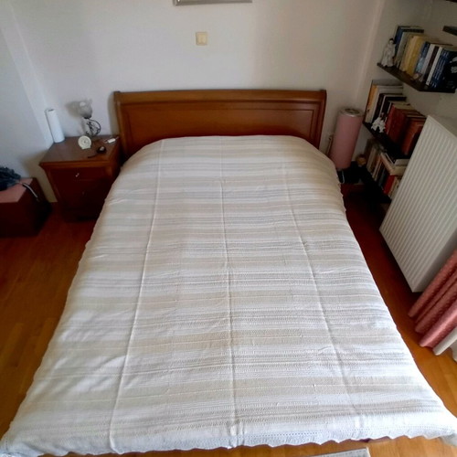 Handwoven Tablecloth with Handmade Lace, New, 2.40×1.90 m, Linen Cotton