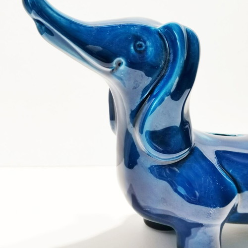 Fiance piggy bank used, Italian '60s dog-shaped with blue enamel