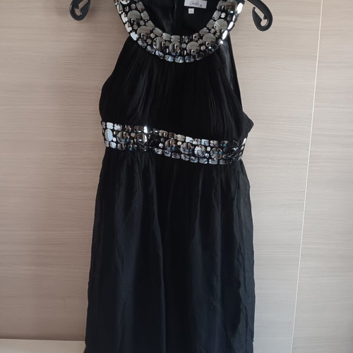 Charly sleeveless women's dress with mirror-like beads like new, black, size L