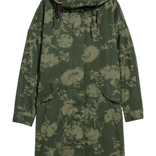 H&M parka long coat floral khaki trench new