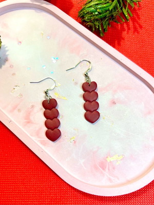 Heart earrings new, handmade from polymer clay and steel