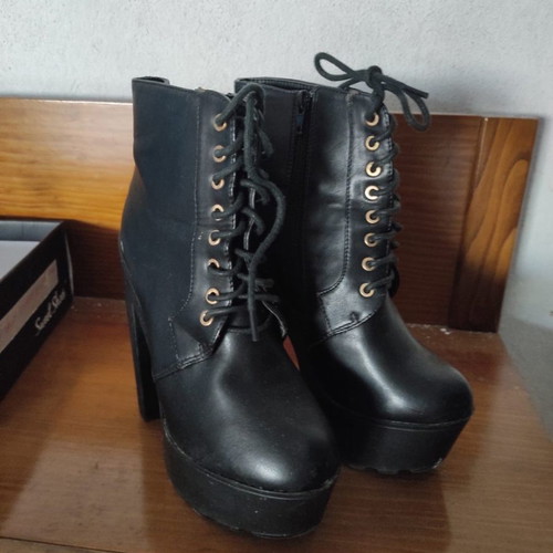 Leather ankle boots used, size 38, black, high heel