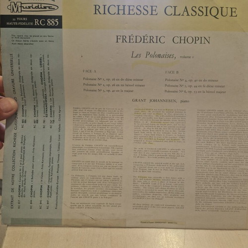 Frédéric Chopin Les Polonaises Volume 1 LP used, piano by Grant Johannesen