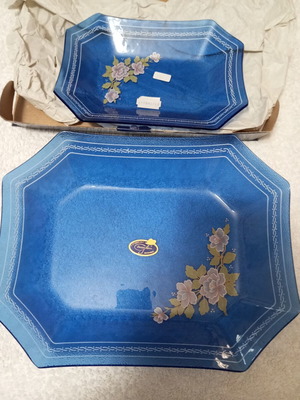Glass serving platters set blue, new, 2 pieces